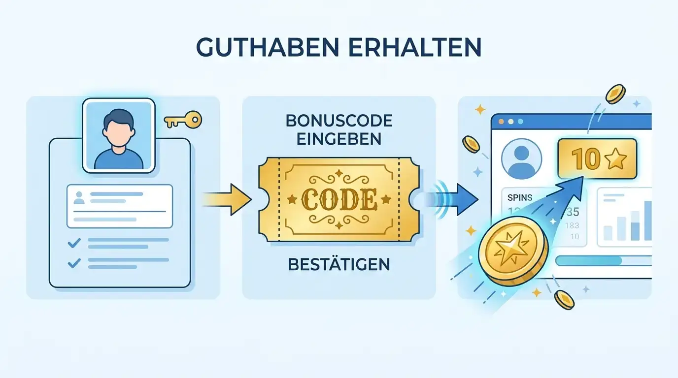Ablaufdarstellung von Registrierung, Bonuscode und Gutschrift der Freispiele