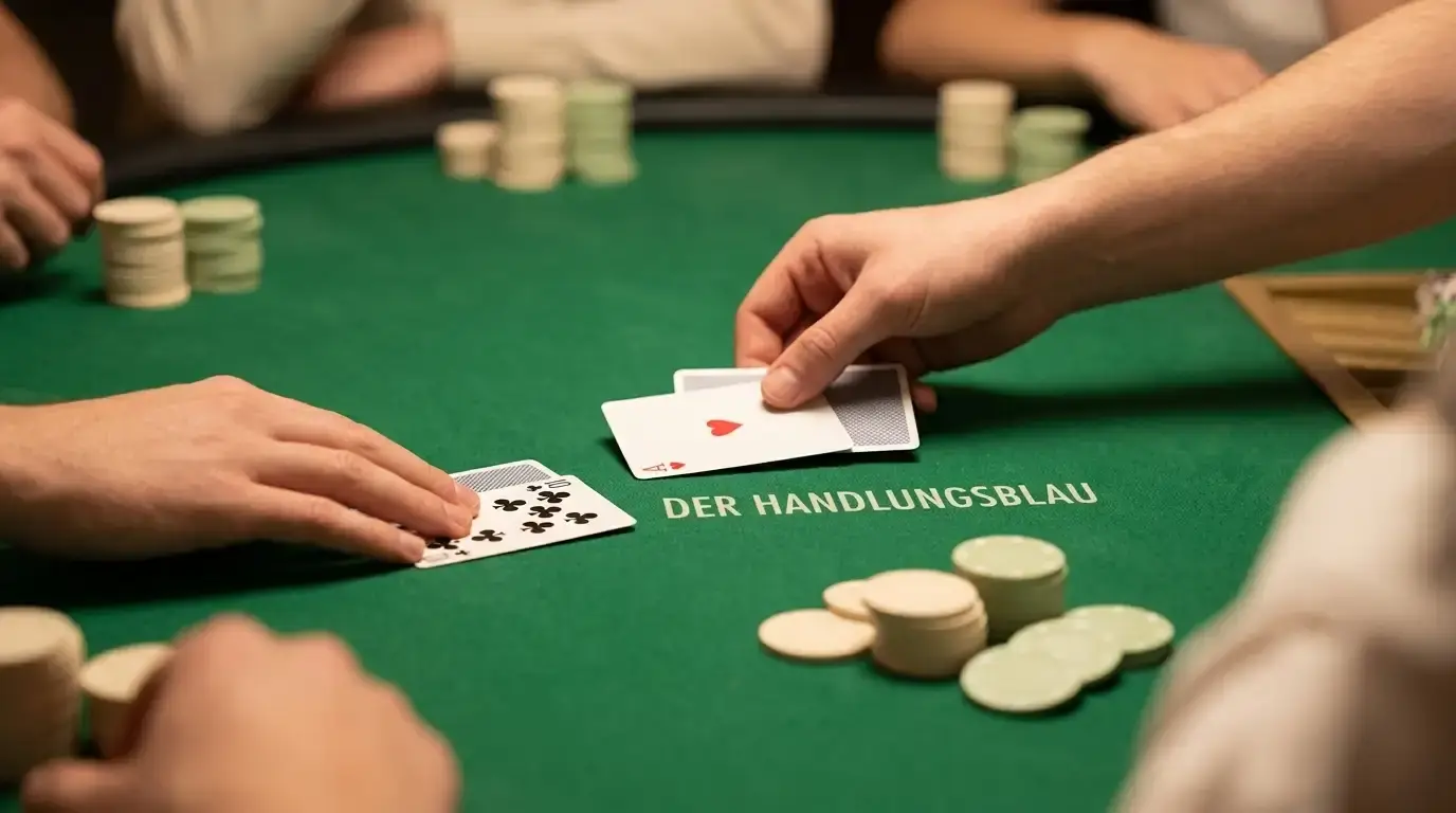 Blackjack-Tisch mit ausgeteilten Karten, offener Dealer-Karte und einer Spielerhand