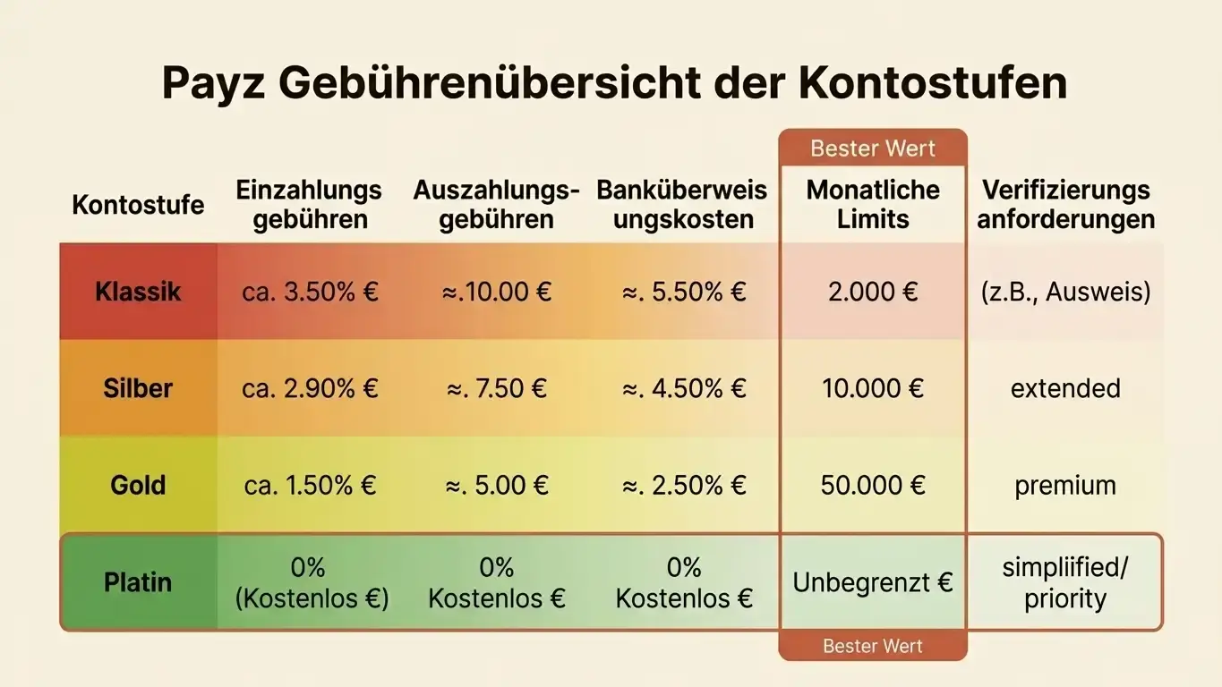 Timeline-Infografik Casino-Auszahlungsprozess vom Antrag bis Geldeingang, drei Phasen KYC-Verifizierung mit Dokumenten-Icons, Casino-Bearbeitung mit Compliance-Checkmarks, SEPA-Transfer mit Bank-zu-Bank-Pfeil, Farbcodierung warme Erdtöne
