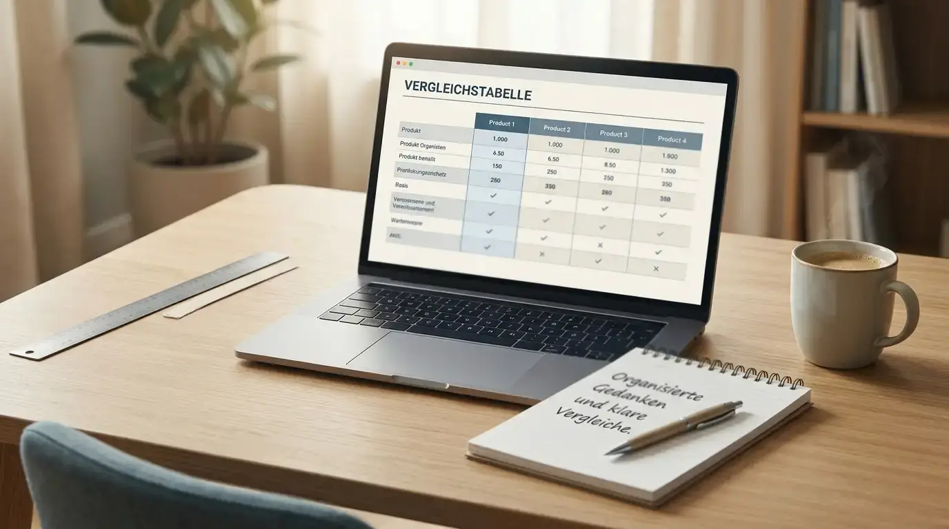 Schreibtisch mit Notizblock und Laptop zum Vergleich von Casinos mit MuchBetter