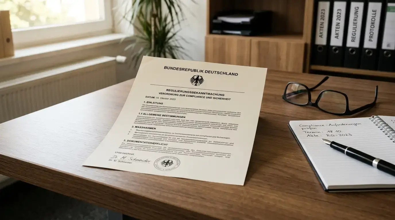 Offiziell wirkendes Regulierungsdokument mit generischem Behördensiegel