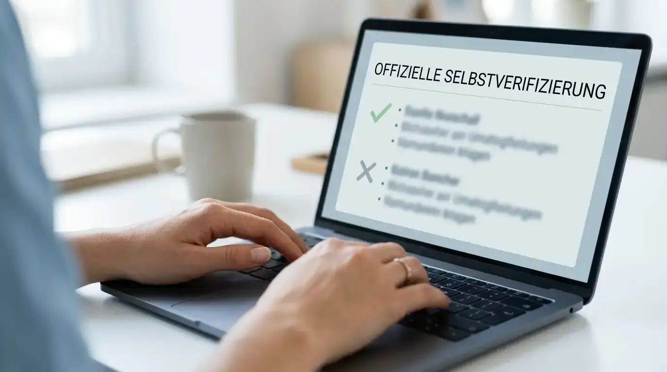 Person prüft einen Anbieter auf der offiziellen GGL-Whitelist am Laptop