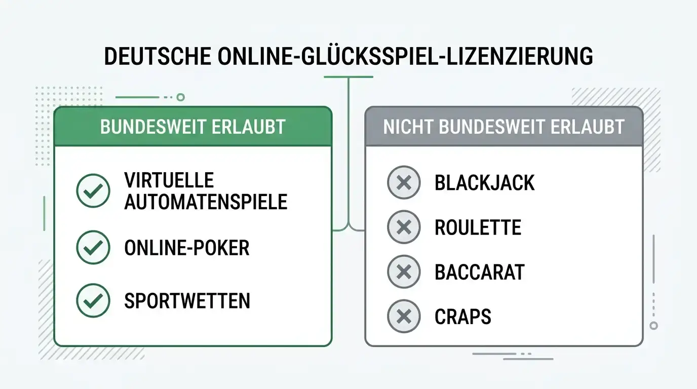 Schaubild: bundesweit erlaubte gegenüber nicht erlaubten Online-Glücksspielarten unter der GGL