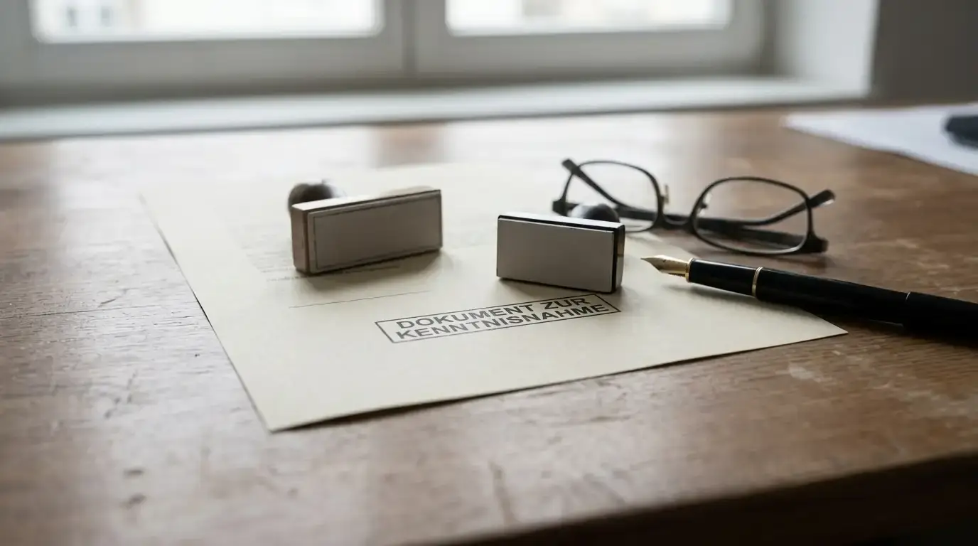 Amtliches Regelwerk zum Glücksspielstaatsvertrag mit Stempel auf einem Schreibtisch