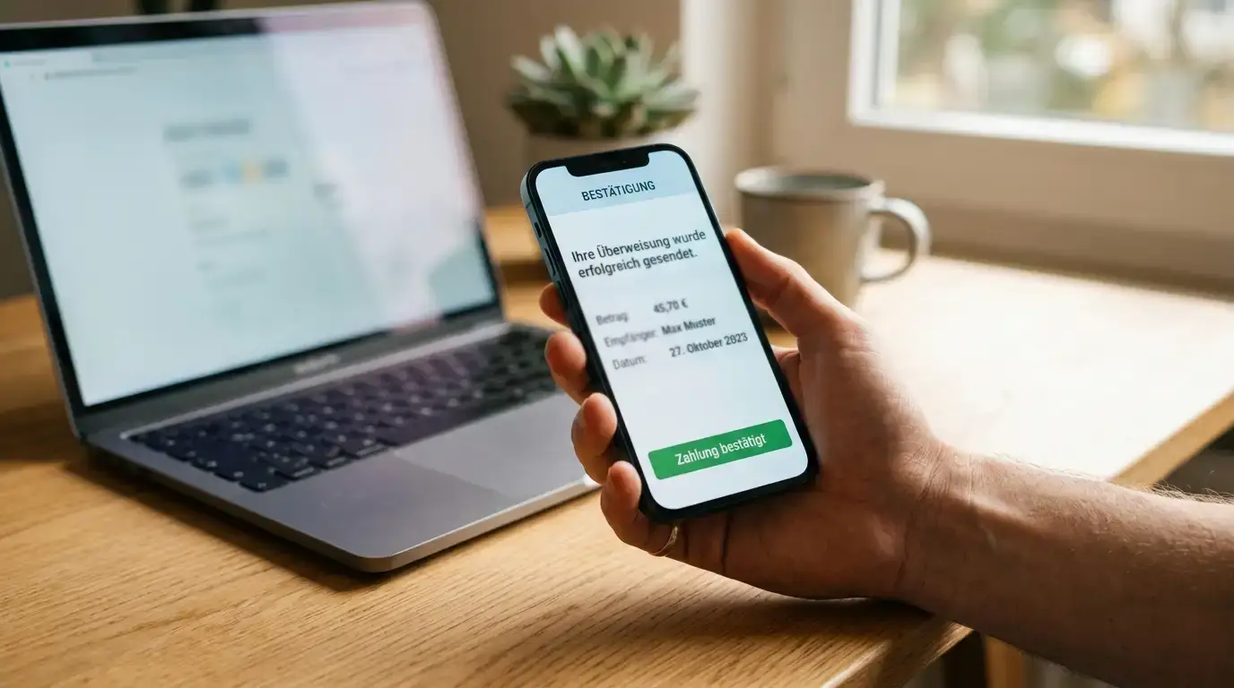 Smartphone mit geöffneter Banking-App zur Freigabe einer Kartenzahlung