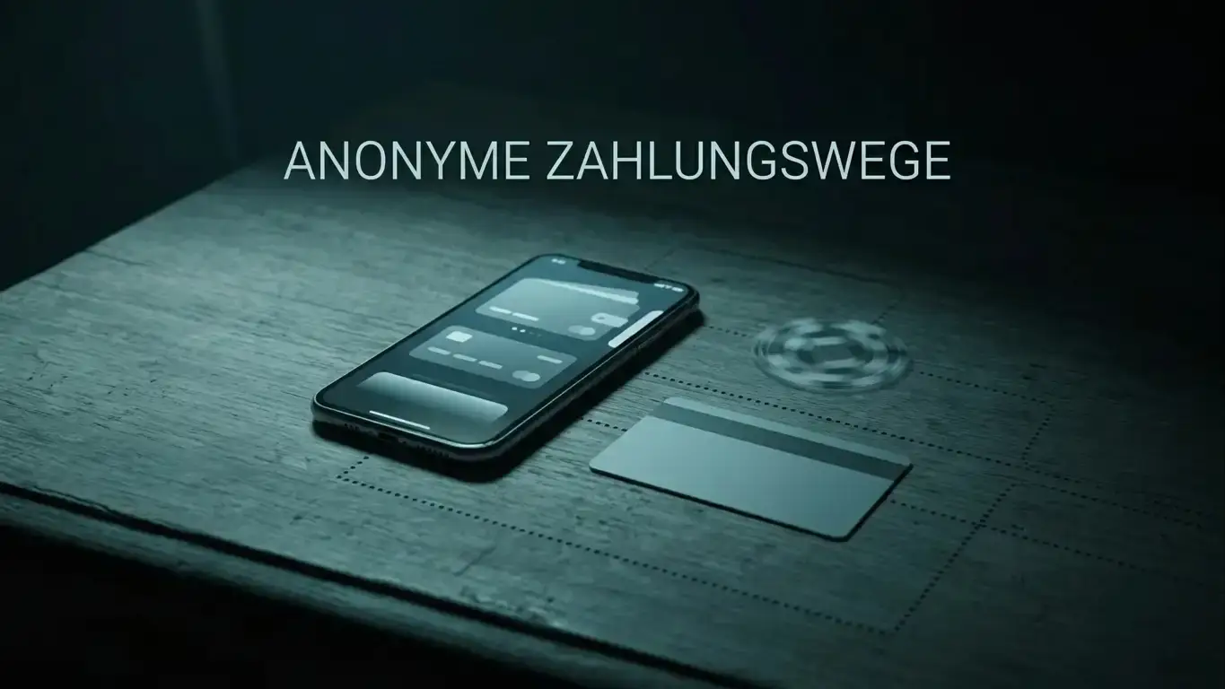 Symbolische Darstellung anonymer Zahlungswege wie Krypto und Prepaid im Online-Glücksspiel