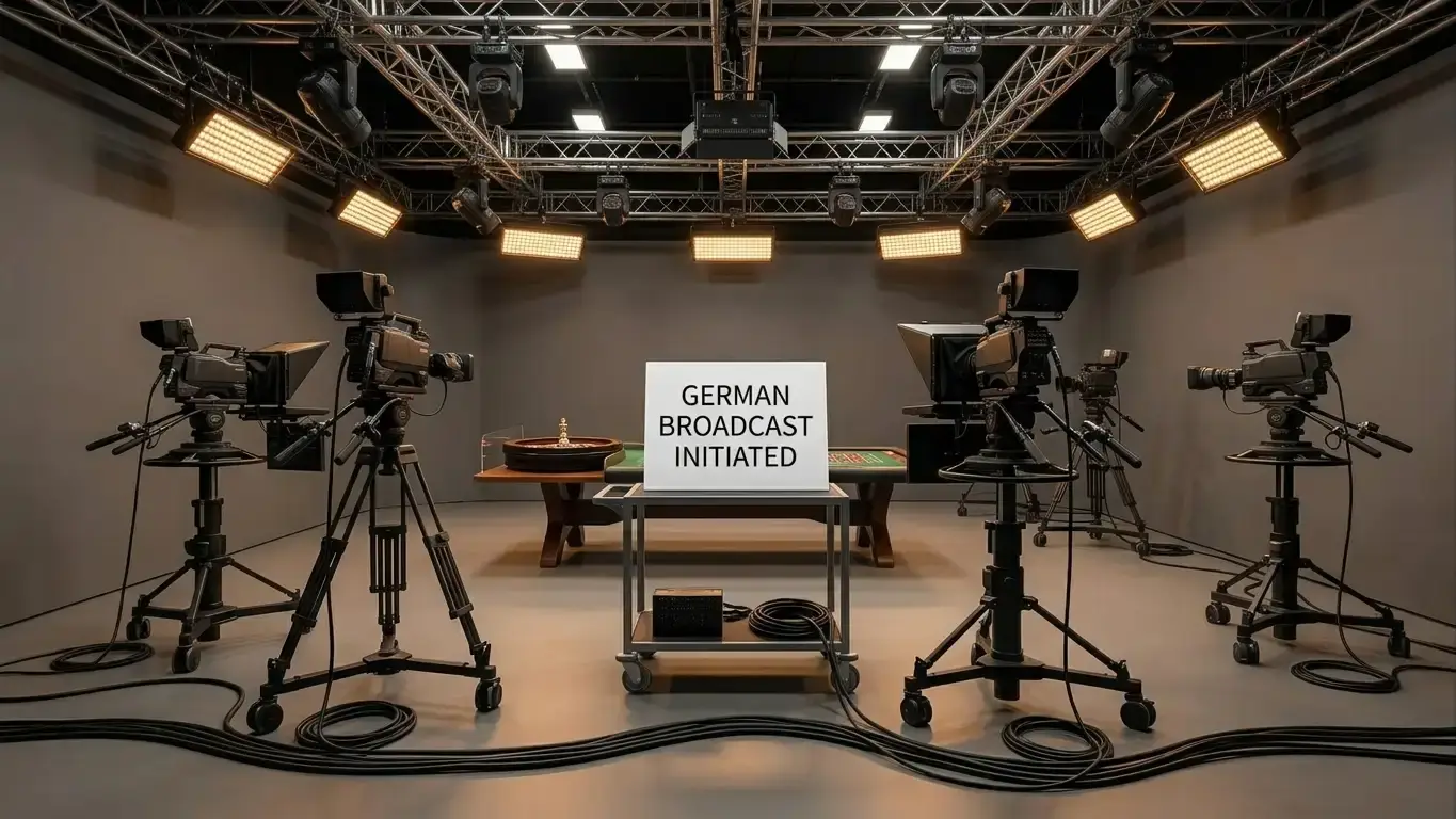 Professionelles Live-Casino-Studio mit Streaming-Equipment und Roulette-Tisch