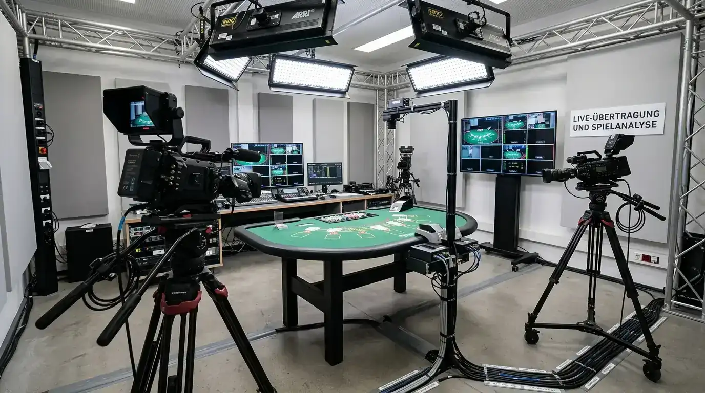 Casino-Studio mit Kameras, Beleuchtung und OCR-Technologie für Live-Streaming