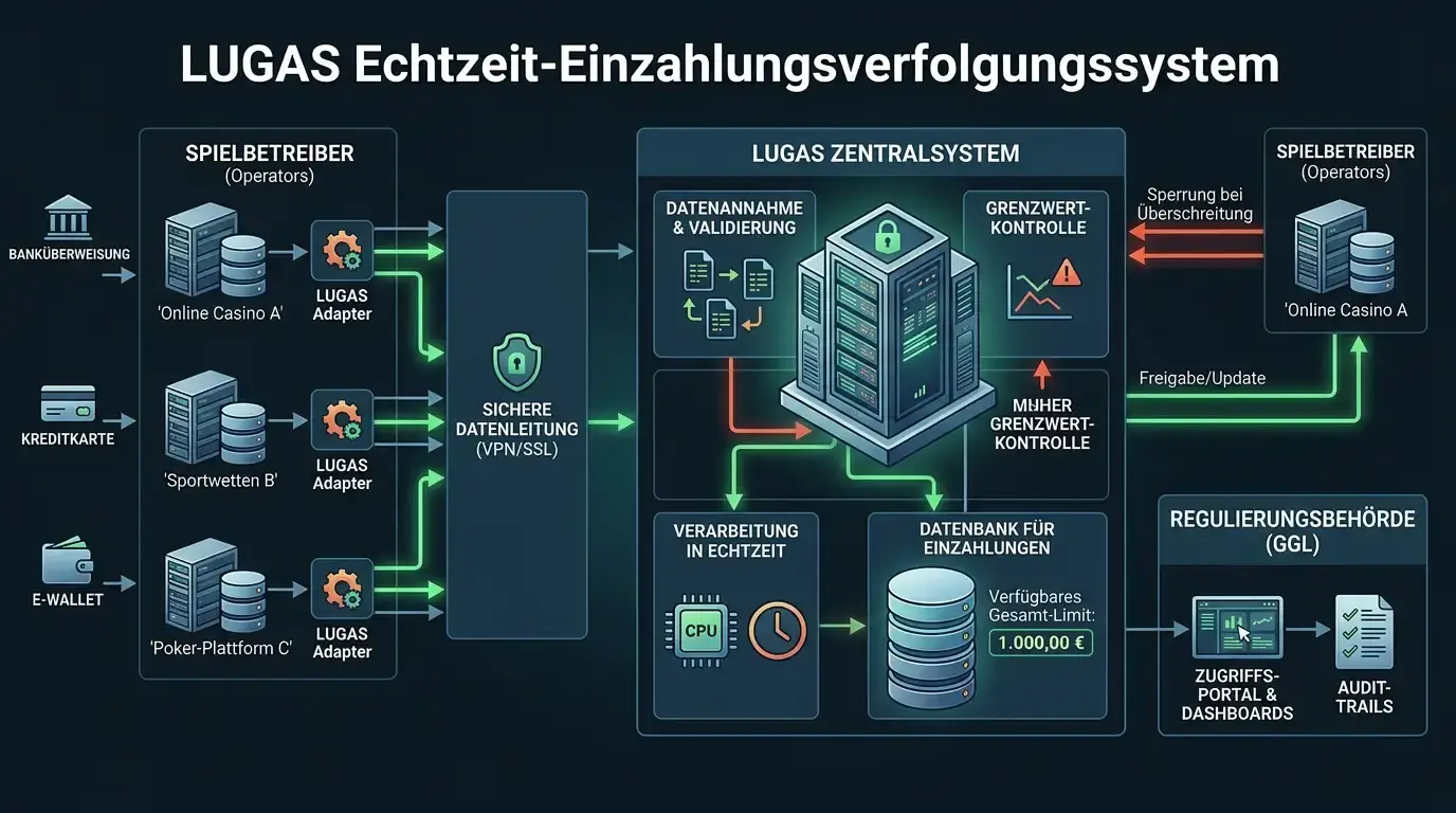 Technische Darstellung des LUGAS-Systems zur anbieterübergreifenden Einzahlungskontrolle in Deutschland