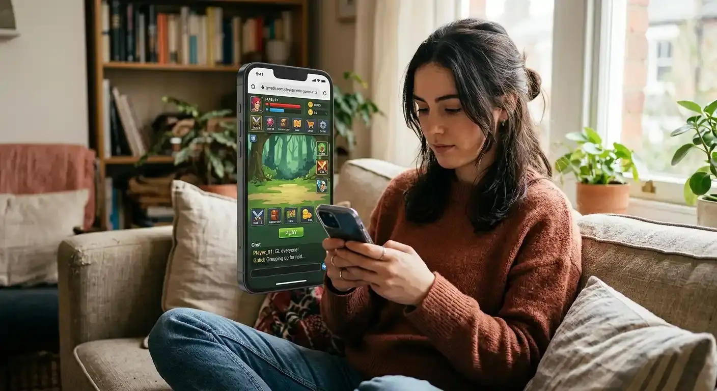 Person spielt ein Casino-Spiel im mobilen Browser auf dem Smartphone unterwegs
