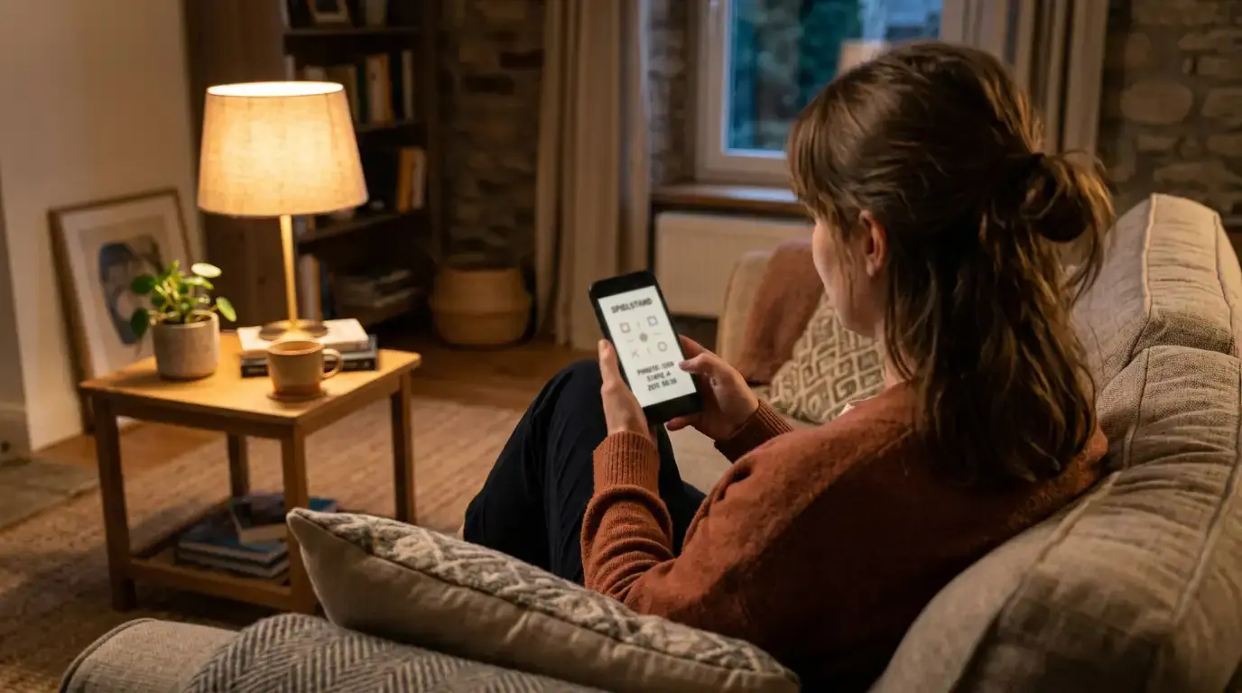 Person spielt entspannt auf dem Sofa mit dem Smartphone im Online Casino