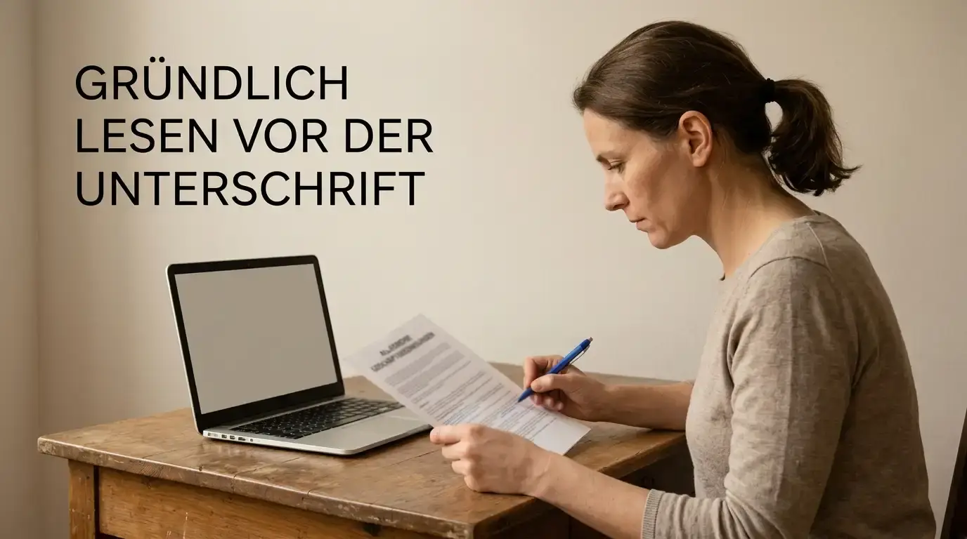 Person prüft das Kleingedruckte eines Bonusangebots am Laptop