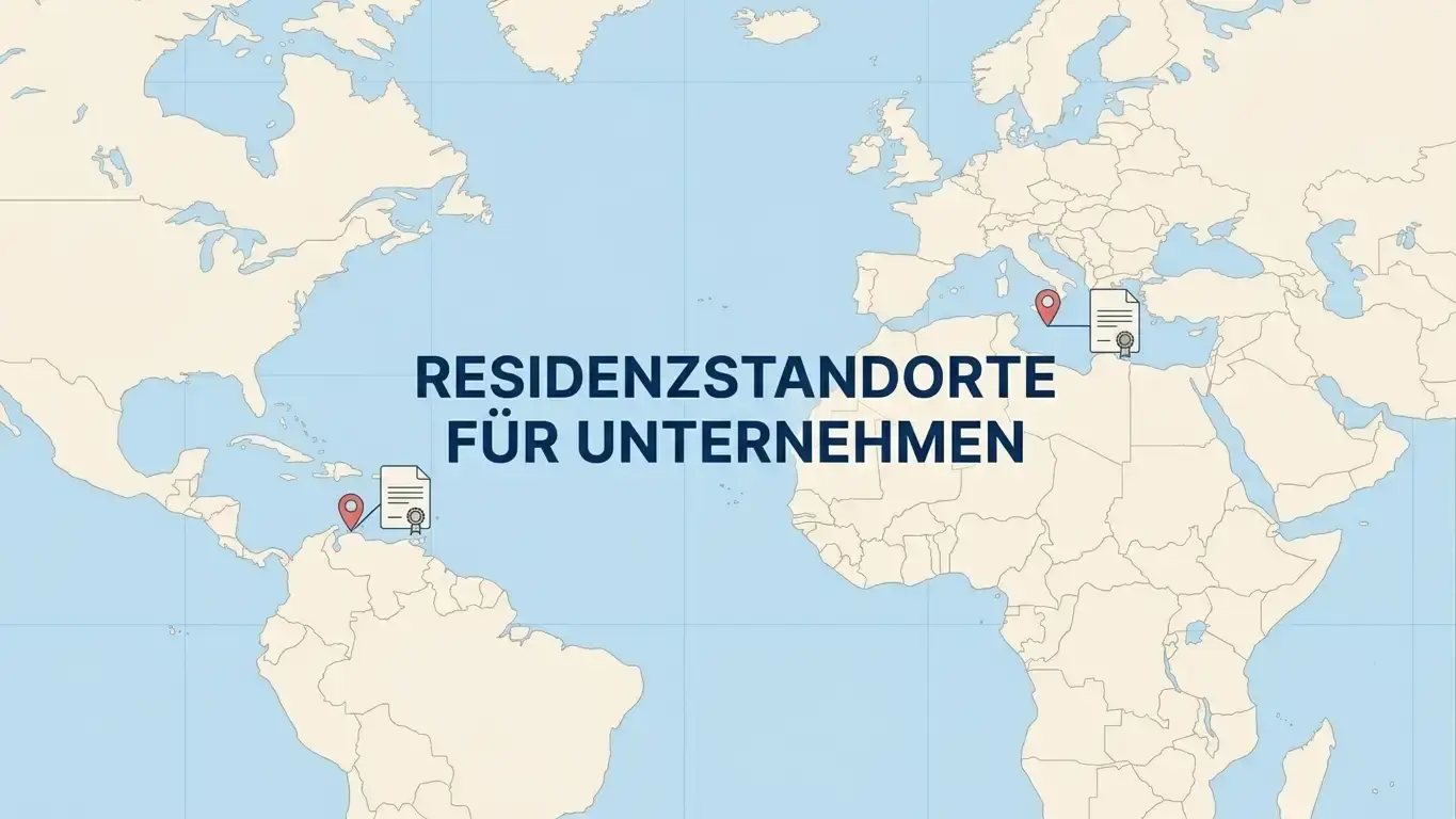 Weltkarte mit markierten Offshore-Jurisdiktionen Curacao und Malta