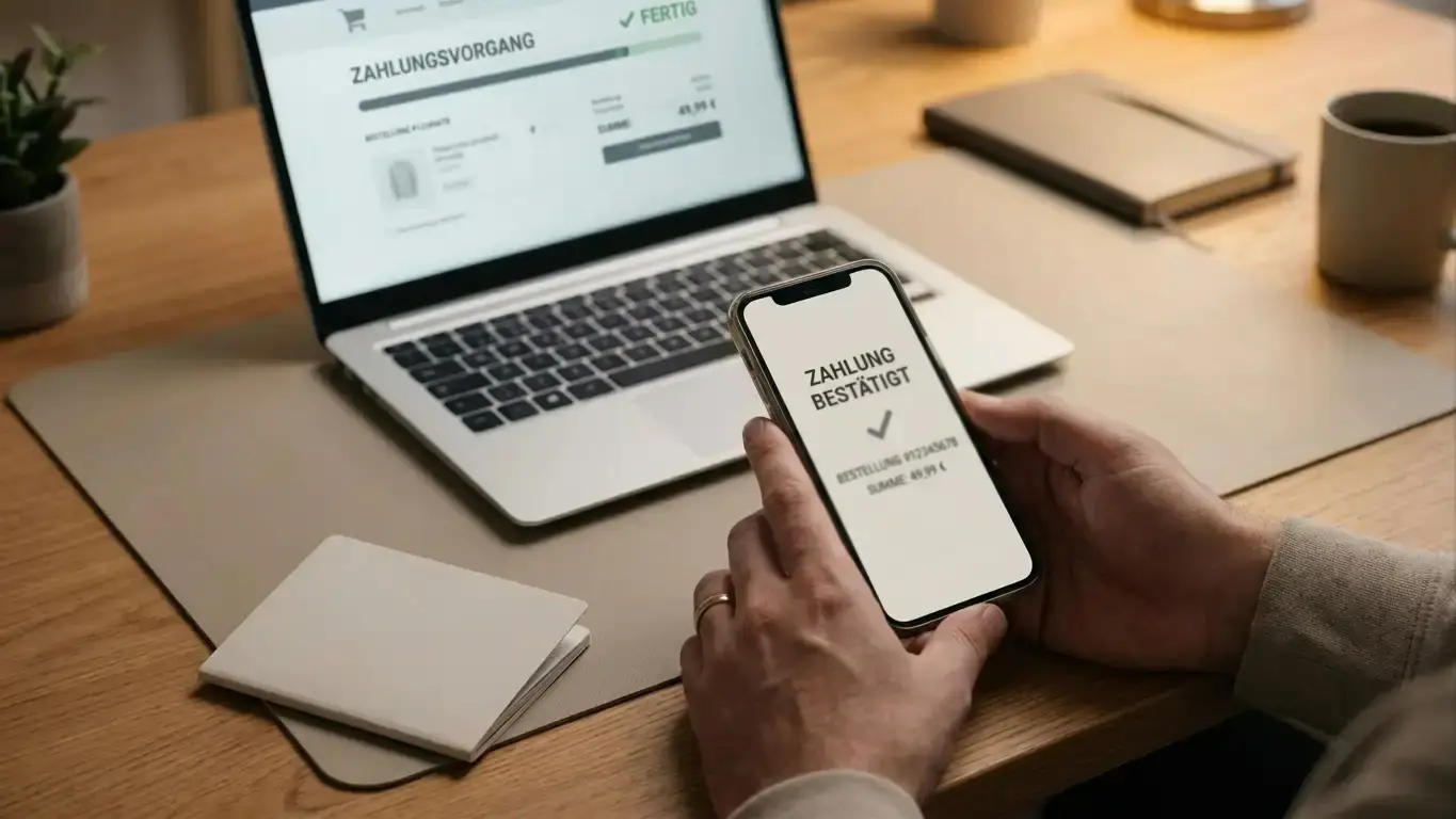 Person zahlt per PayPal im Kassenbereich eines deutschen Online-Casinos ein