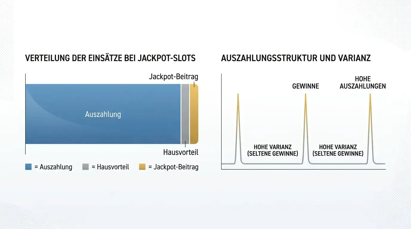 Ruhiges Schaubild zu RTP und Volatilität bei Jackpot-Spielautomaten ohne konkrete Markenbezüge