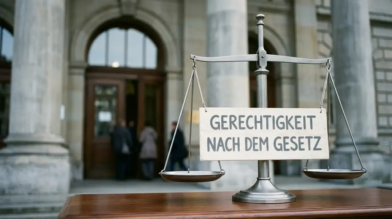 Waage der Justiz vor einem neutralen Gerichtsgebäude, symbolisch für Rückforderungsklagen bei Glücksspielverlusten