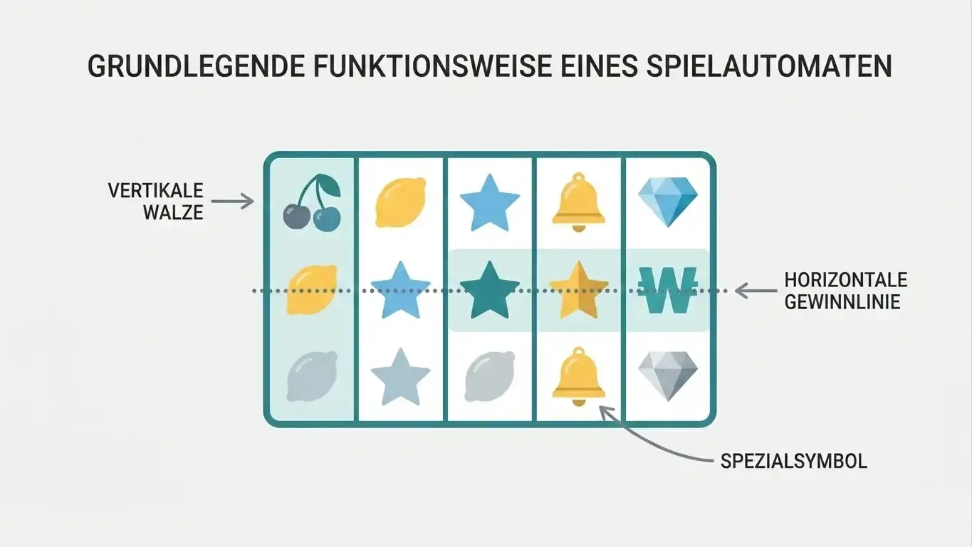 Aufbau eines Online-Spielautomaten mit Walzen, Symbolen und Gewinnlinien