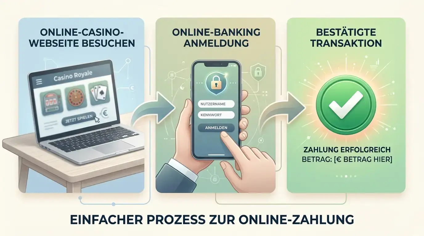 Online-Banking-Interface mit Zahlungsbestätigung und Rückleitungspfeil