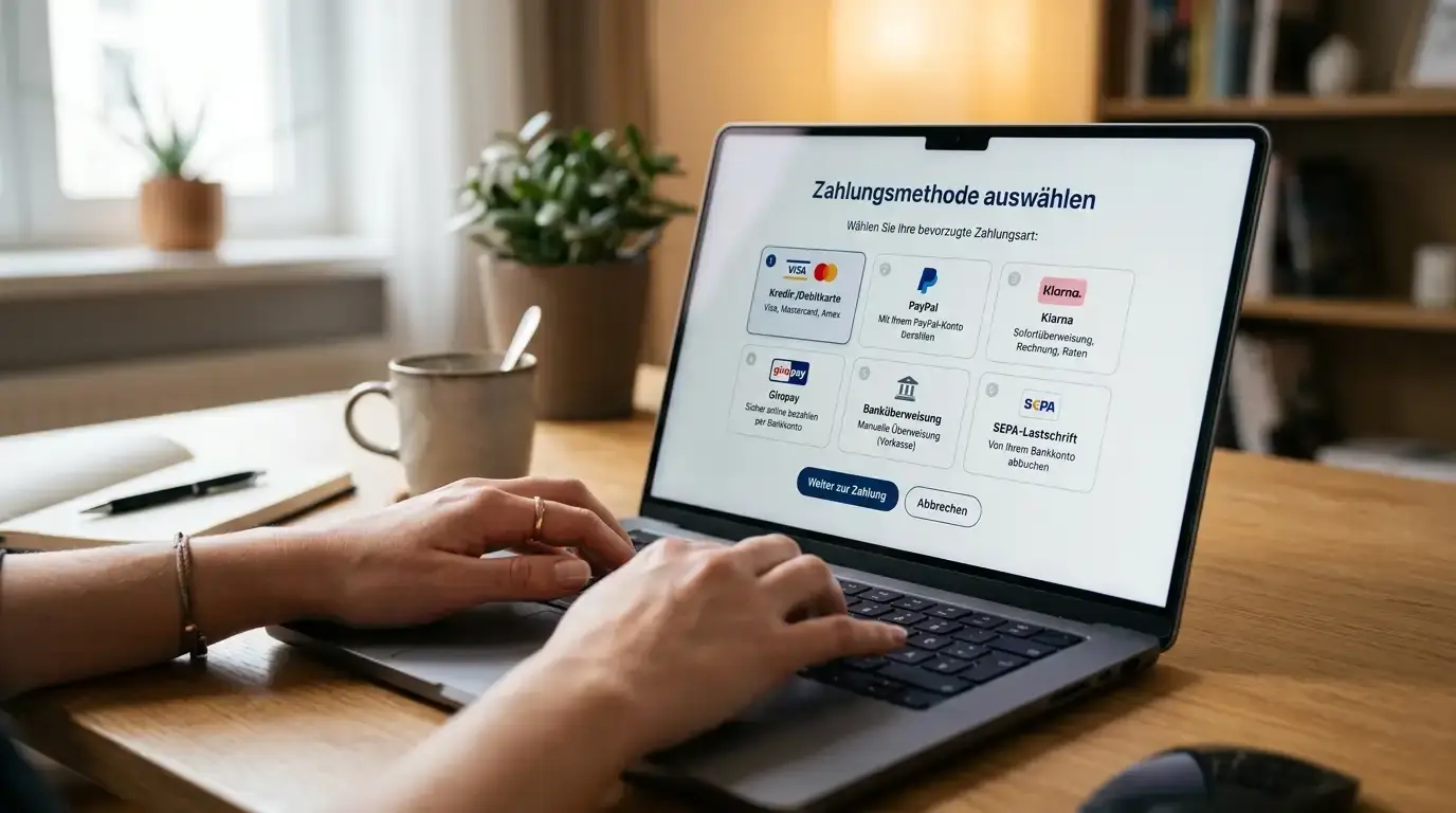 Laptop-Bildschirm mit generischer Zahlungsmethoden-Auswahl für Casino-Auszahlung
