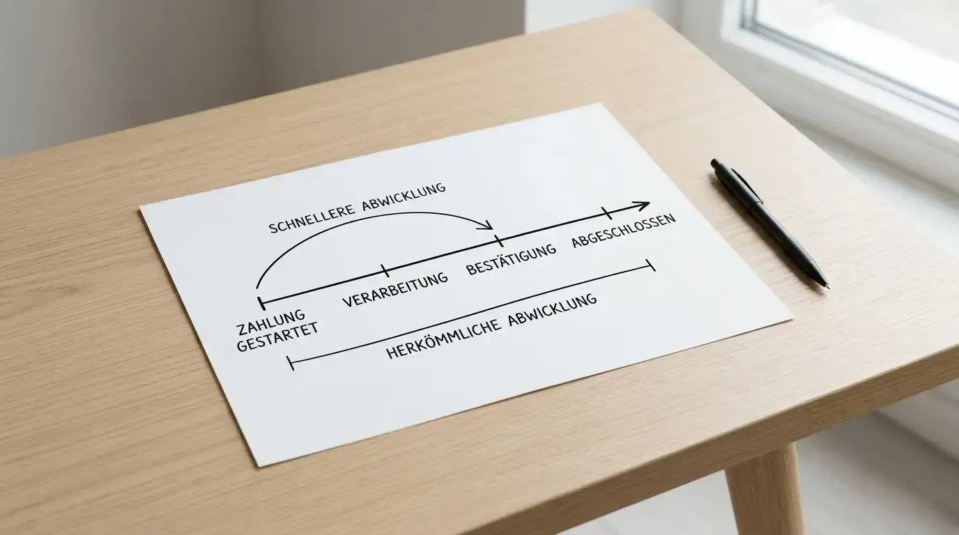 Handgezeichnete Timeline auf Papier zeigt Zahlungsabwicklungs-Stadien